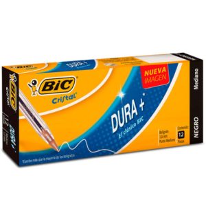 Bolígrafo BIC Cristal Dura+ Punto Mediano 1.0mm Negro C/12